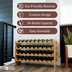 36 Bottle Bamboo Stackable Freestanding Wine Rack, No Tools Assembly, Durable, Wine and Liquor Bottle Storage for Small Spaces