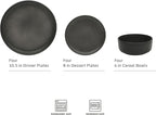 Gibson Elite Pasco 12 Piece (Service for 4) Plates and Bowls Reactive Glaze Dishes Stoneware Ceramic Dinnerware Set - Black