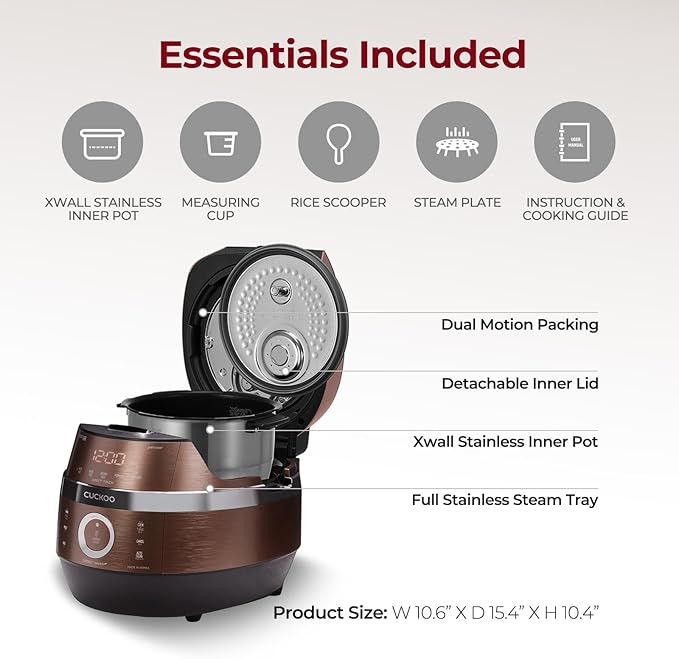 CUCKOO CRP-JHR0609F 6-Cup (Uncooked) / 12-Cup (Cooked) Induction Heating Pressure Rice Cooker with Nonstick Inner Pot, 16 Menu Options, Fuzzy Logic Tech, 3 Voice Guide, Auto Clean (Copper/Black)