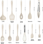 Kitchen Utensil Set - 11 Cooking Utensils - Colorful Silicone Kitchen Utensils - Nonstick Cookware with Spatula Set - Colored Best Kitchen Tools Kitchen Gadgets (Khaki)