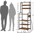 HOOBRO Bakers Rack with Power Outlet, 68.1inch Height Microwave Stand with 4 S-Shaped Hooks, 7-Tier Kitchen Storage Shelf Rack, Coffee Bar, for Kitchen, Living Room, Rustic Brown BF06HB01