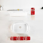 11" x 8" Ceramic Rectangular Casserole Dish with Glass Lid, 1.6 Quart White Serving Soup Tureen,Chafing Dish for Buffet, Family Food preserve Tray, Catering Casserole for Party Style