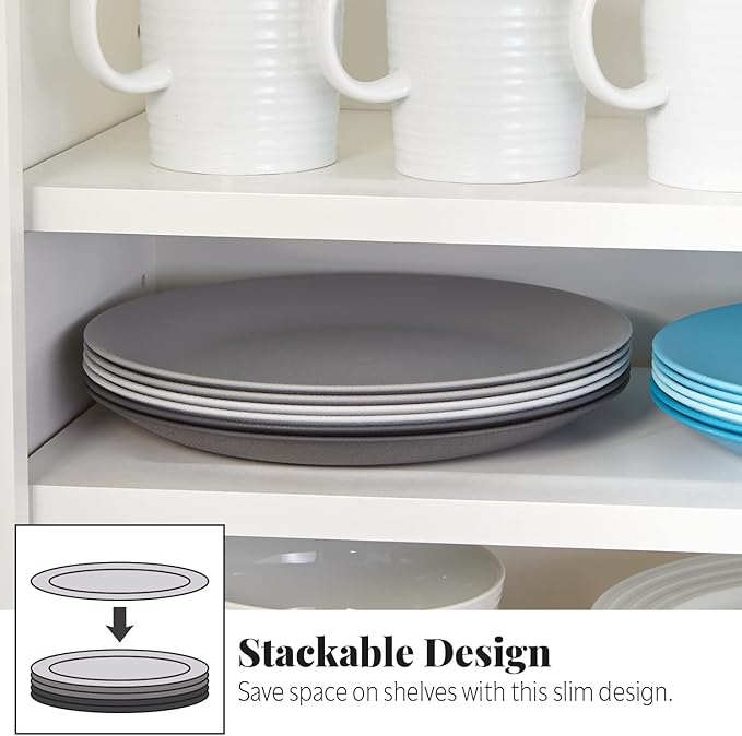 US Acrylic Everest Ultra-Durable Plastic 10 inch Dinner Plates in Grey Stone | Set of 6 Reusable, BPA-Free, Made in the USA, Dishwasher Safe Dinnerware