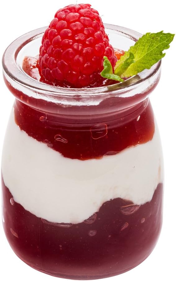 Restaurantware 3.5-OZ Glass Jars for Yogurt Milk Parfait and Pudding: Perfect for Bakeries Buffets Breakfast Bars and Restaurants - Yogurt Maker Glass Replacement Jar with Plastic Cap - 100-CT