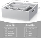 Wood Utensil Holder for Party, 6-Compartment Paper Plate Organizer with Handles, Wooden Silverware Caddy for Picnic, Camping, BBQ, Buffet, and Kitchen Countertop Organization, Gray