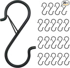 20PCS S Hooks for Hanging,3.5 Inch Heavy Duty Closet Hooks with Safety Buckle,Closet Hooks Hanging for Plants,Clothes,Kitchen Utensil,String Lights,Handbags,Belt, Hat, Cup, Tie (Black)