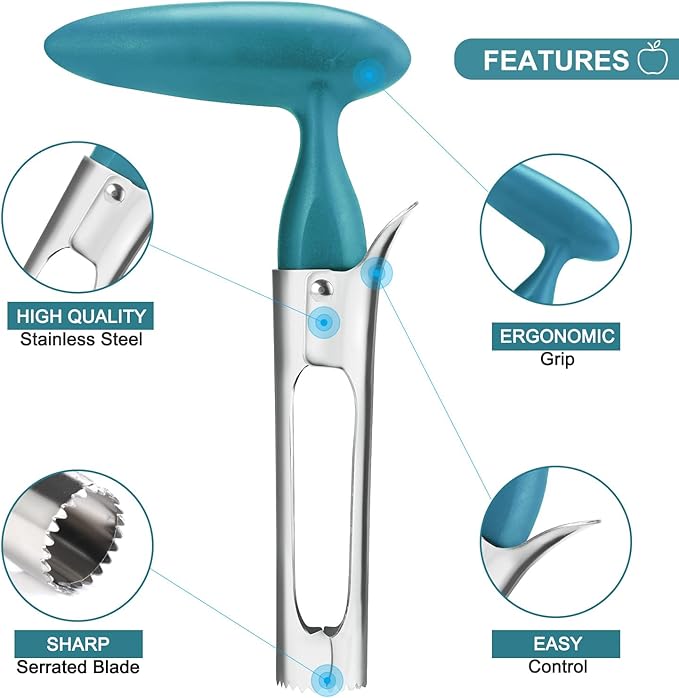 SCHVUBENR Premium Apple Corer Tool - Easy to Use and Clean - Sturdy Apple Remover with Sharp Serrated Tips - Stainless Steel Corers for Apple and Pear - Core Fruits with Ease (Blue)
