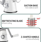 Rotary Cheese Grater with Handle Vegetable Shredder Round Kitchen Slicer Mandoline Grater for Vegetable, Nuts, Chocolate, Chesse, White, 3 Stainless Steel Blades