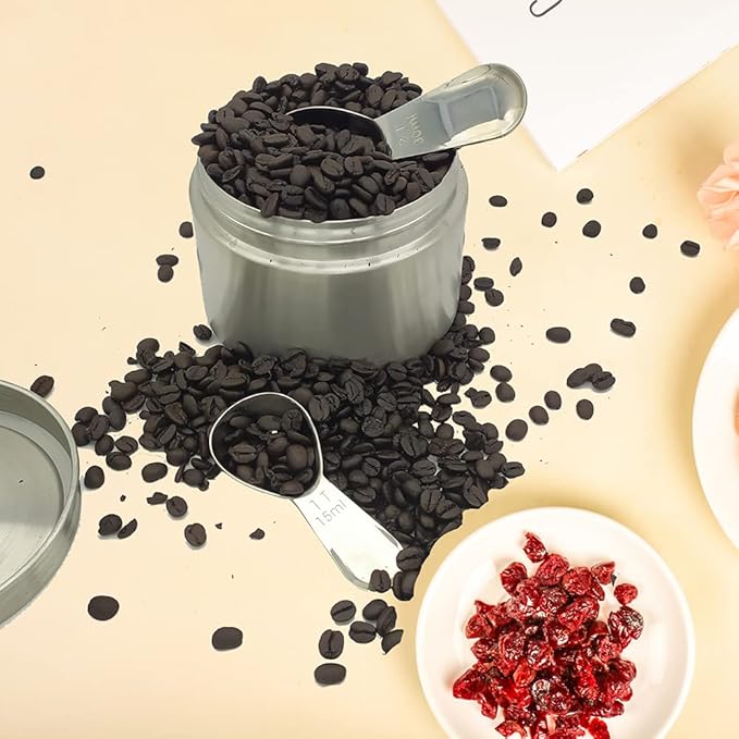 CoaGu Short Handle Coffee Scoop 15ml (1 Tbsp) - Stainless Steel Measuring Spoon for Ground Coffee, Spices & Protein Powder - Compact Design Fits Small Jars, Dishwasher Safe & Rust-Resistant