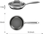 Fogdream 8” Stainless Steel Pan, Non Stick Frying Skillet with Lid, Tri-Ply Stainless Steel for All Cooktops, Dishwasher and Oven-Safe Cooking Pan, Stay-Cool Handle, Silver