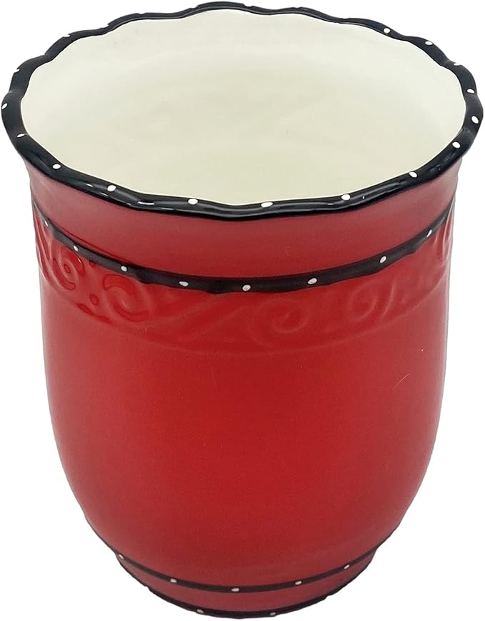 Tuscany Hand Painted Red Ruffle Utensil Holder, By ACK 85239