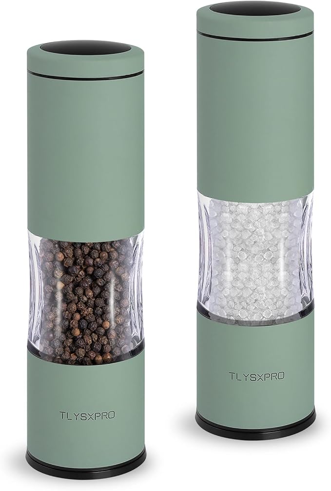 Salt and Pepper Grinder Set with Adjustable Coarseness | Manual Pepper Mill Grinder with Refillable Design | Ceramic Core | Kitchen Essential (2 Packs, Sage)