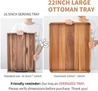 Large Wooden Ottoman Tray, Great 22"x18" Rectangle Trays for Big Ottoman Counter, Huge Kitchen Wood Serving Tray Round Corner, Living Room Coffee Table Decor Centerpiece Organizer Trays