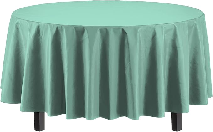 Exquisite Party Solids 12-Pack Premium Plastic Tablecloth 84in. Round Table Cover - Light Mint