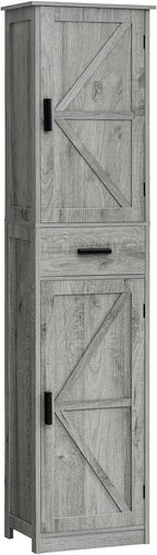 WEENFON Tall Storage Cabinet, Bathroom Cabinet with 6 Shelves & Drawer, Narrow Storage Cabinet with Adjustable Shelves, Tall Cabinet for Living Room, Home Office, Rustic Gray