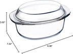 Mini-1 QT Oval Glass Casserole Dish With Lid, (Single Serving) Glass small casserole dish with lid, Glass Casseroles With Glass Lids, Microwavable Glass Casseroles Dishes, Glass Dish with Glass Lid
