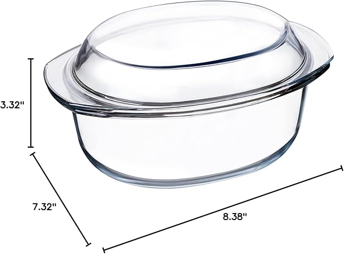 Mini-1 QT Oval Glass Casserole Dish With Lid, (Single Serving) Glass small casserole dish with lid, Glass Casseroles With Glass Lids, Microwavable Glass Casseroles Dishes, Glass Dish with Glass Lid