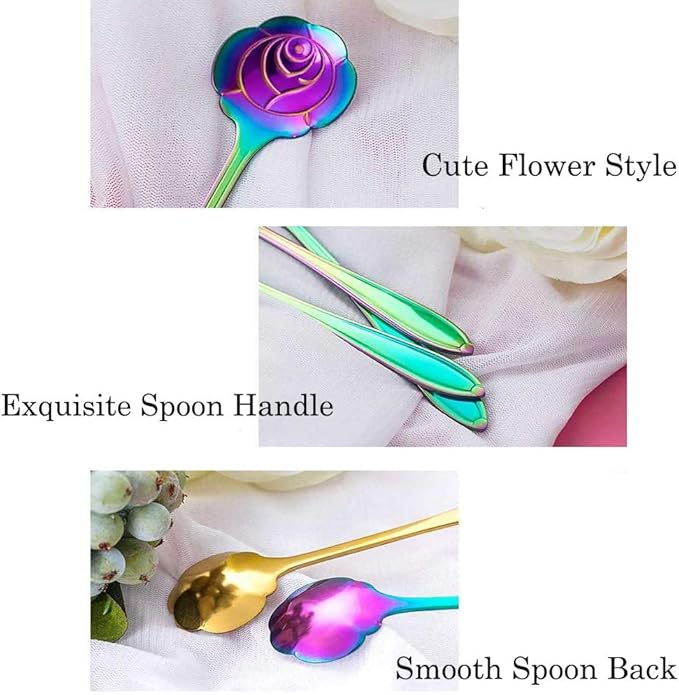 9 Pcs Flower Spoon Coffee Teaspoon Set, ESRISE Stainless Steel Tea Spoon for Tea Party Decorations (Multi)
