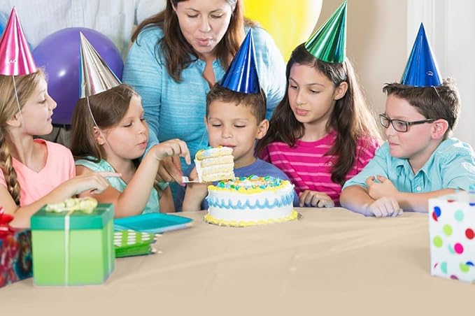 Exquisite Party Solids 54 Inch X 100 Feet Ivory Plastic Table Cover Roll in A Cut - to - Size Box with Convenient Slide Cutter. Cuts Up to 12 Rectangle 8 Feet Plastic Disposable Tablecloths