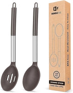 Pack of 2 Large Silicone Cooking Spoons,Non Stick Solid Basting Spoon,Heat-Resistant Kitchen Utensils for Mixing,Serving,Draining,Stirring (CHOCOLATE)