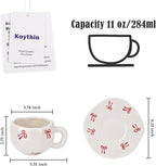 Koythin Ceramic Coffee Mug with Saucer Set, Cute Creative Bow Cup Unique Irregular Design for Office and Home, 10 oz/300 ml for Latte Tea Milk