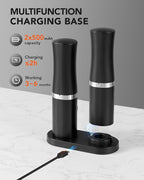 FORLIM Rechargeable Electric Salt and Pepper Grinder Set with Charging Base, Automatic Pepper Mill, Adjustable Coarseness, White LED Light, USB Type-C Cable, One Hand Operation, 2 Mills
