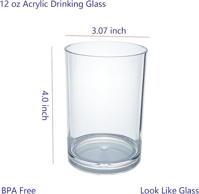 AOYITE 12 oz Clear Drinking Cups, Unbreakable Highball Glasses set of 6, Reusable Stackable Water Tumblers, BPA Free Dishwasher Safe
