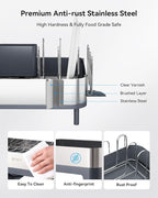 SUNLY Expandable Dish Drying Rack, Versatile Brackets for Pots & Pans, Space Saving Kitchen Drying Rack, Dish Racks for Kitchen Counter, Stainless Steel Dish Drainers with Extendable Spout, Gray