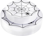 WDF 60Pieces Halloween Plates Disposable Plastic - White and Black with Cobwebs plates Dinnerware include 30PCS 10.25inch and 30PCS 7.5inch Plates for Halloween