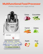 VEVOR Food Processor & Vegetable Chopper, 2 Feeding Holes Food-Grade Stainless Steel Food Processor Chopper with Detachable 6 Blades, 3mm/5mm/7mm/10mm Shredder, 2mm/4mm Slicer, for Vegetables, Fruit