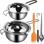 Artcome 5pcs Double Boiler Melting Pot Set - 600ML/0.6QT and 1000ML/1QT Chocolate Stainless Steel Melting Pot, Decorating Spoons, Silicone Spatula and Dipping Tool for Melting Chocolate, Candy, Soap