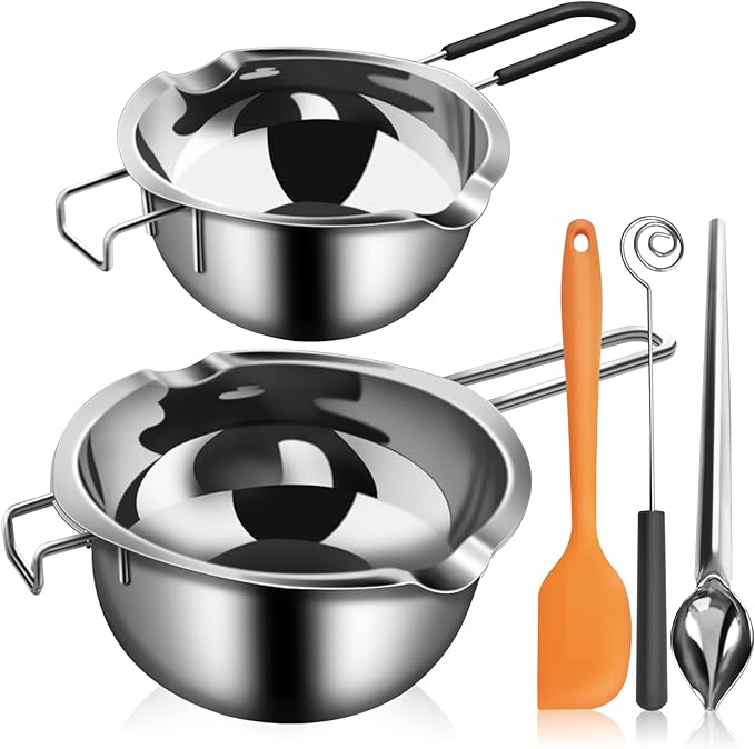 Artcome 5pcs Double Boiler Melting Pot Set - 600ML/0.6QT and 1000ML/1QT Chocolate Stainless Steel Melting Pot, Decorating Spoons, Silicone Spatula and Dipping Tool for Melting Chocolate, Candy, Soap