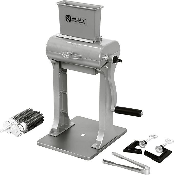 2-in-1 Manual Meat Tenderizer, Jerky Slicer, 2 Sets of Stainless Steel Blades, Tenderizing Blades and Jerky Slicer Blades, for Beef and Chicken, Silver