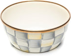 MACKENZIE-CHILDS Enamel Pinch Bowl, Small Bowl for Kitchen Ingredients, 1.5-Cup Capacity, Gray-and-White Sterling Check