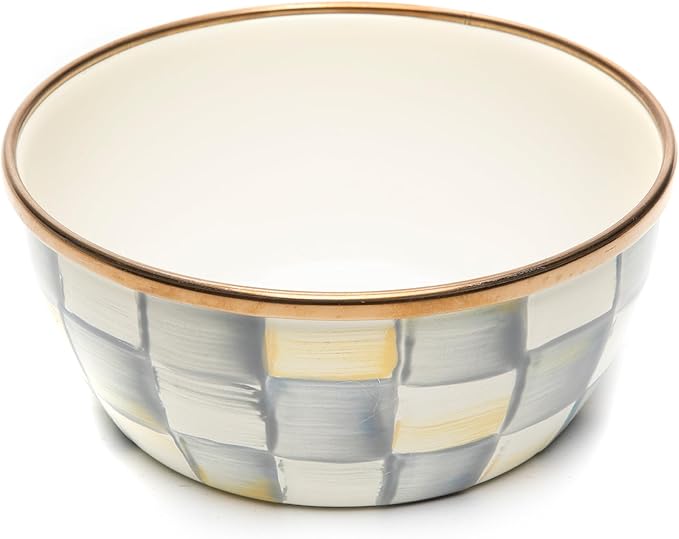 MACKENZIE-CHILDS Enamel Pinch Bowl, Small Bowl for Kitchen Ingredients, 1.5-Cup Capacity, Gray-and-White Sterling Check