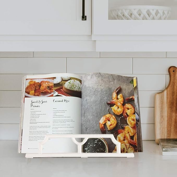 JOGREFUL Cookbook Stand, Cast Iron Heavy-Duty Recipe Book Holder, Kitchen Vintage Recipe Book Holder, Reading Rest Holder for Easel/Counter/Books/Magazine/iPad/Bible, Classic White