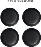 JoyJolt Mesa 40oz Stoneware Serving Bowls, Pasta Bowls Set of 4, Large Salad Pho Soup Bowls for Kitchen, Dishwasher and Microwave Safe Plate Bowls, Aesthetic Kitchen Essentials - Matte Black