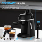 Coffee Machine, 3.5 Bar Espresso & Cappuccino Machine with Steam Wand, Compact Design Coffee Maker for Latte, Safety Lock & Tritan Cups, 800w, Black