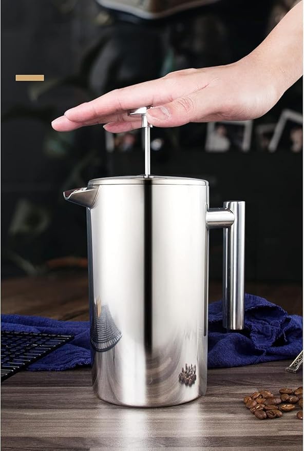 Miuly 21OZ French Press Coffee Maker 600ML Stainless Steel Coffee Press with 3 Level Filtration System, Double Wall Insulated French Press with 2 Filters
