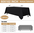 sancua 6 Pack Black Tablecloth 60 x 102 Inch, Rectangle Table Cloth for 6 Feet Tables - Stain and Wrinkle Resistant Washable Polyester Table Cover for Dining Tables, Buffet Parties and Camping