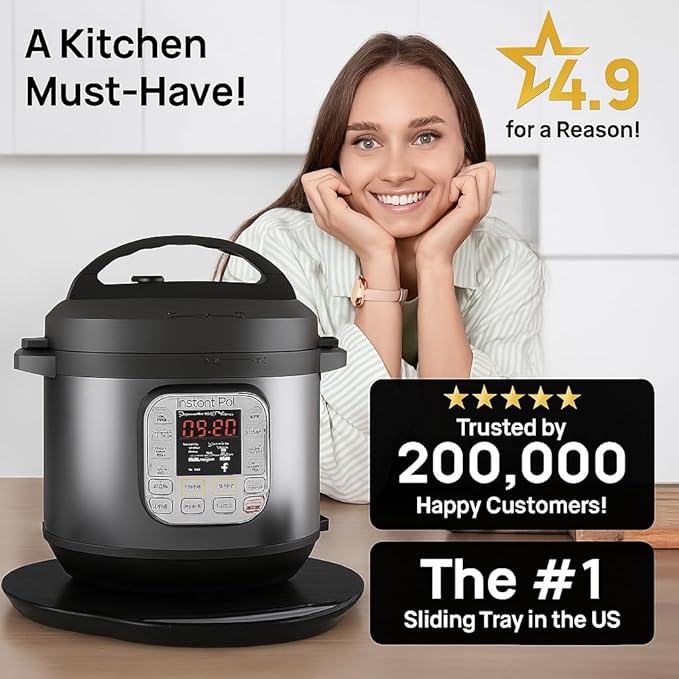 Ibyx Elegant Round Sliding Tray for Your Pressure Cooker, Air Fryer & Heavy Kitchen Appliances - Sturdy, Slides Easily from Under The Cabinet (Black, 13”)