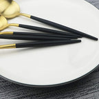 JASHII Luxury Black Gold Flatware, Silverware Sets, 5-piece Elegant Cute 18/10 Stainless Steel Silverware Set for Eating Home Kitchen Hotel Restaurant, Service Sets for 1 People, Dishwasher Safe