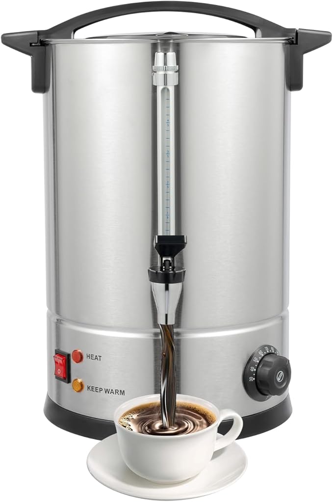 Coffee Urn, 80 Cup Coffee Percolator Commercial Coffee Maker, 12L Dual Wall Stainless Steel Coffee Maker Hot Water Beverage Dispenser Electric Coffee Urn For Catering, Wedding, Party