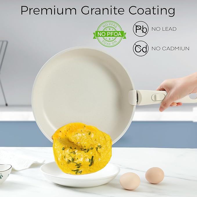 15Pcs Pots and Pans Set Non Stick, Cookware Sets with Detachable Handle, Nonstick RV Kitchen Cooking Tools Removable Handles, Oven Safe, Induction Fast, Stackable Induction Cookware, Blue