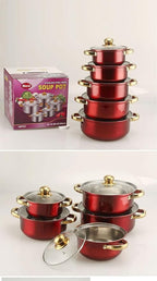 10PCS Stainless Steel Cookware Sets Nonstick Cookware Pot Dishwasher Safe Pots with Glass Lids for Soup, Pasta, Stew, Rice, Healthy Everyday Use for Gas Electric Halogen Ceramic Induction Hobs 08