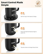 Nuwave Smart Heated Coffee Mug Rechargeable, 16oz Self Heating Temperature Control Mug with LED Display, Custom Brew Modes, Double-Wall Vacuum Insulation, 5-Hour Battery Life, Auto Shut-Off