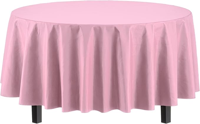 Exquisite 12-Pack Premium Plastic Tablecloth 84in. Round Table Cover - Pink