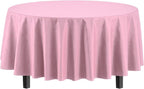 Exquisite 12-Pack Premium Plastic Tablecloth 84in. Round Table Cover - Pink