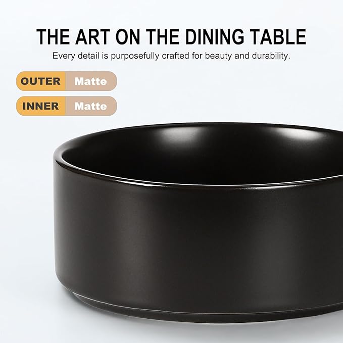 GZG Ceramic Cereal Bowls Set of 4,6 Inch Stoneware Soup Bowls,Dishwasher and Microwave Safe,Stackable,Scratch Resistant for Oatmeal,Fruit,Salads and Rice(Matte Black)