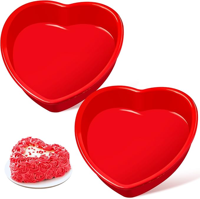 8 Inch Heart Shaped Cake Pans, 2 Pack Nonstick Heart Cake Molds Silicone Baking Molds for Cheesecakes, Chocolate Cakes, Brownies
